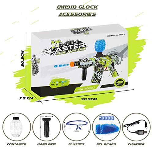 Arlee Granger Electric with Gel Ball Blaster M416, Eco-Friendly Splatter Ball Blaster Automatic, with 1500+ Water Beads and Goggles, for Outdoor Activities - Shooting Team Game, Ages 12+, Green