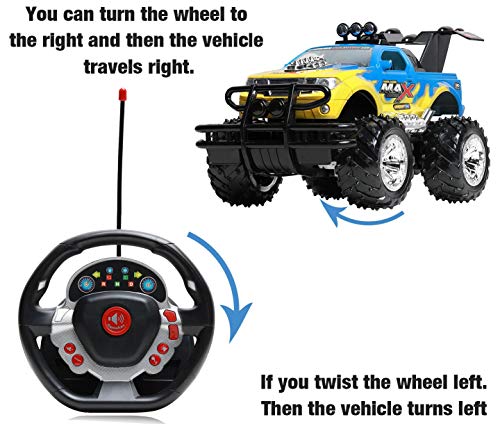 Remote Control Car for Boys and Girls, Rechargeable, Powerful Sound and Motion Sensor Steering Wheel Remote, Hobby Toy Race Car. RC monster truck, Electric Jeep for Kids and Adults, Best Gift. yellow - Thumbnail 7