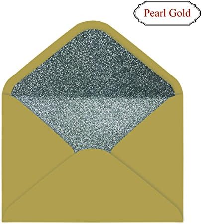 CustomFest Pack of 20 Many Colors Silver Glitter Liner Envelops, Two Layers Envelops, Handmade, Pre-glued, Fits 5*7 card (Pearl Gold)