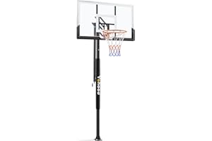 Yohood In Ground Basketball Hoop Outdoor 10FT Adjustable Height with Crank, in-Gound Basketball Goal System with 50 Inch Shatterproof PC Backborad and Solid Steel Rim