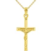 Jewelry America 14k Yellow Gold Simple and Classic Cross Crucifix Pendant Necklace, 20"