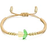 LPYO Tulip flower Bracelet for Women Simple Charm Cute Flower Bracelet Handmade Boho Adjustable Braided Rope Bracelet for Best Friends