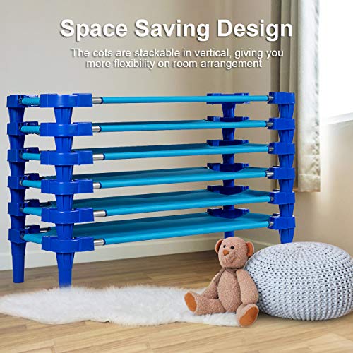 Costzon Kids Stackable Naptime Cot, 55"L x 23"W, Toddler Daycare Rest Mat w/Easy Lift Corner Detachable Oxford Cloth, Space Saving, Children Preschool Sleeping Cot, Pack of 6 (Light Blue)