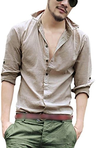 Zeemos Men's Cotton Linen Blend Shirts Ultra Light Colorful Shirts Colour Khaki Size XXL