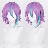 Xingwang Queen Anime Cosplay Wig Short Purple Mixed Blue Party Wigs for Men Boys