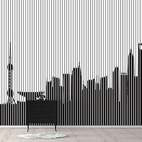 Wall Murals for Bedroom Abstract Black and White Building Removable Wallpaper Peel and Stick Wall Stickers - 66x96 inches