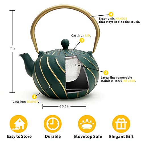 Tea Kettle, TOPTIER Japanese Cast Iron Teapot with Infuser, Stovetop Safe Cast Iron Tea Kettle