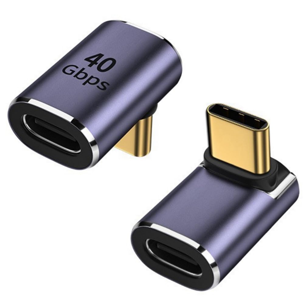Herfair USB C Adapter, 90 Degree Adapter Type-C Angled Extender USB-C Male to Female Coupler 40Gbps Thunderbolt Connector for Laptops, Tablets, Phones, Steam Decks, More (2 Packs)