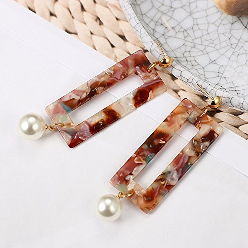 Muranba Women Fashion Pearl Amber Long Tassel Dangle Earrings Fringe Drop Gift (Colorful 2)