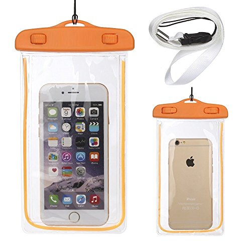 NO5case waterproof case for Apple iPhone 6Plus/6/5s/5c/5/4s ,Samsung Galaxy s6/s6 edge/s5/s4/s3,Galaxy note 4/3/2/1,HTC M9/M8/M7,LG/G2/G3-Have [Noctilucent] function Universal Waterproof Pouch Cell Phone Dry Bag/Full Touch screen functionality /And Other Up To 6 Inch Devices And more.-(orange)