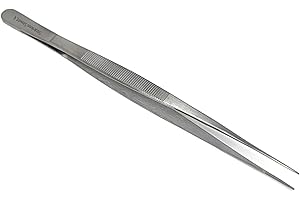 Multi-use Stainless Steel Lab Tweezers with Narrow Handle Fine Serrated Point Forceps, 8" Straight Pincers