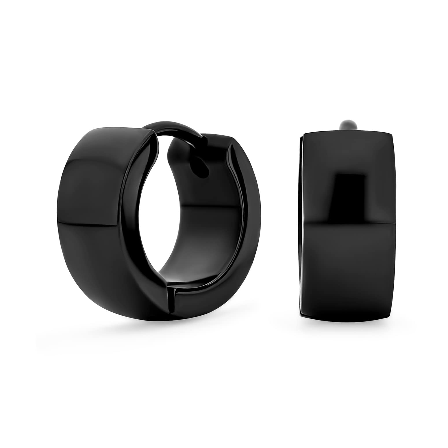 Black Plated Simple Plain Kpop Huggie Hoop Earrings For Men For Women For Teen Stainless Steel — image 1