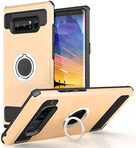 Samsung Galaxy Note 8 Case with Ring Kickstand Dual Layer Silicone Rubber Hybrid Durable Shockproof Bumper Protective Anti-Scratch Impact Resistant Cover (2017) (Gold)