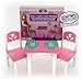 Matty's Toy Stop 18 Inch Doll Furniture Pink/White Wooden Table and Chairs Set with Placemats (Floral Design) - Fits American Girl Dolls