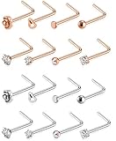 Tornito 20G 16Pcs Stainless Steel L Shaped Nose Ring CZ Nose Stud Retainer Labret Nose Piercing Jewelry (A1:16Pcs)