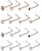 Tornito 20G 16Pcs Stainless Steel L Shaped Nose Ring CZ Nose Stud Retainer Labret Nose Piercing Jewelry (A1:16Pcs)