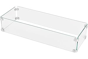 Nuu Garden Tempered Glass Wind Guard for Rectangular Propane Fire Pit Table 29 x 10 x 6 Inch, Durable Flame Guard Shield with Aluminum Alloy Corner Brackets for Outdoor Patio Gas Fire Table
