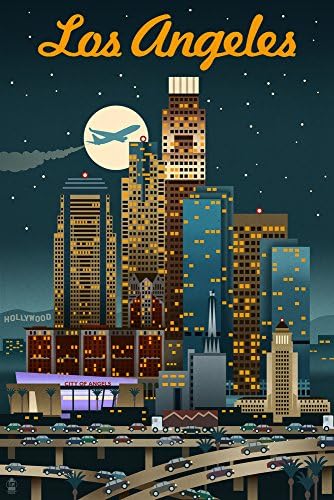 Los Angeles, California - Retro Skyline (9x12 Art Print, Wall Decor Travel Poster)