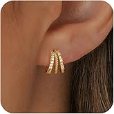 HLJEO Gold Earrings For Women Trendy,Dainty Triple Huggie Hoop Earrings 14K Gold Plated Cute Small Hoop Earring Cuff Hypoallergenic Fun Unique Cartilage Huggie Earring Womens Fashion Jewelry