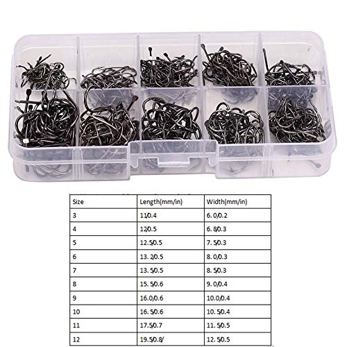 Angelhaken 500 Stück Seefischerei Terminal Tackle Haken Größen 3-12 Angelhaken Set mit klarer Angelbox für Angelzubehör – Bild 4