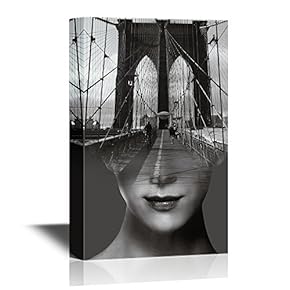 Canvas Wall Art - Double Exposure of Brooklyn Bridge and a Woman