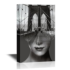 Double Exposure of Brooklyn Bridge and a Woman