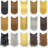 iLUU Long Synthetic Straight Curly Wavy Halo Hair Extension Natural Hairpieces No Clip No Glue No Tape Invisible Hidden Wire 80g Heat Resistant Fiber Hair Wigs for Women