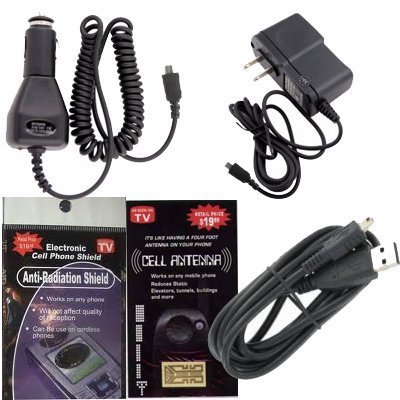 Casio Hitachi G'zOne Commando Charging Kit: Car Charger, House Charger and USB Charger with Free Antenna Booster and Anti Radiation Shield.