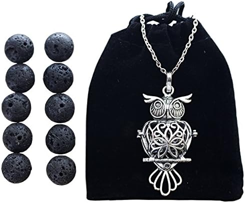 New The Wisdom Essential Oil Diffuser, Aromatherapy Necklace, Pendant kit w 10 Black Essential Oil Lava Beads | Great for Young Living, Now, Doter, Doterra Oil | 28" Chain |Antique Silver Finish