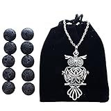 New The Wisdom Essential Oil Diffuser, Aromatherapy Necklace, Pendant kit w 10 Black Essential Oil Lava Beads | Great for Young Living, Now, Doter, Doterra Oil | 28