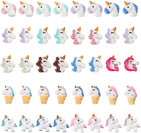 MAGICMAI 40 Pieces Unicorn Slime Charms Beads Cute Unicorn Charms Resin Ornaments Accessories for Handmade Crafe Making(20 Styles)