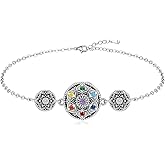 Fenthring Chakra Bracelets for Women Yoga Lotus Mandala 7 Chakra Bracelet Sterling Silver Protection Anxiety Balance Lotus Flower Meditation Gifts