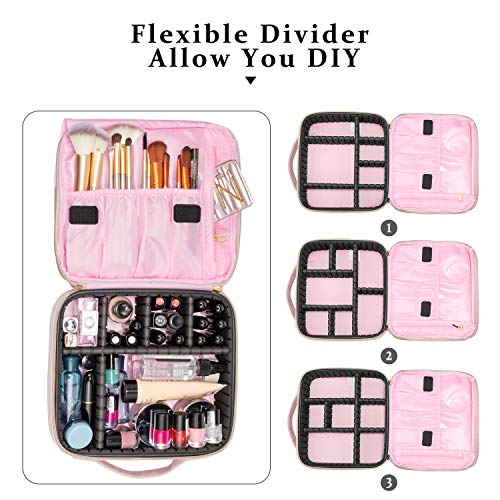 Makeup Bag Travel Cosmetic Bag Quilted Makeup Train Case for Women and Girls, with Jewelry Organizer and Mirror