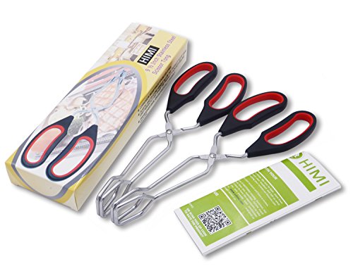 Himi Stainless Steel Scissor Tongs With Plastic Silicone Handle Great For Kitchen Food Cooking Baking Barbecue BBQ Grilling 9 ½ Inch (2 Pieces)