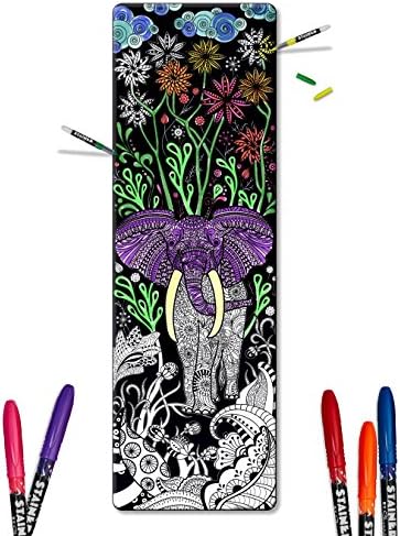 Color In Yoga Mat - Adult Coloring Book Style Exercise Yoga &amp; Pilates Mats, Bonus Carrying Case with Pocket - Elephants - By Yogartistic