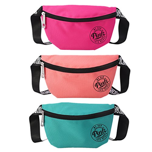 BKID Nylon Waist Pack Zipper Waist Bag Smart Phone Sport Case Travel Fanny Bag Card Pocket (Hot pink)