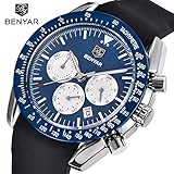 Mens' watches Chronograph Sport Watch Waterproof Date Quartz Wrist Watch in Black Silicone Band