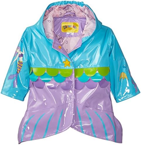 Kidorable Blue Mermaid PU All-Weather Raincoat for Girls With Fish Scale Trim and Star Buttons