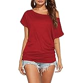 Poetsky Women's Summer Off Shoulder Shirts Casual Loose Short Sleeve Tunics Tops