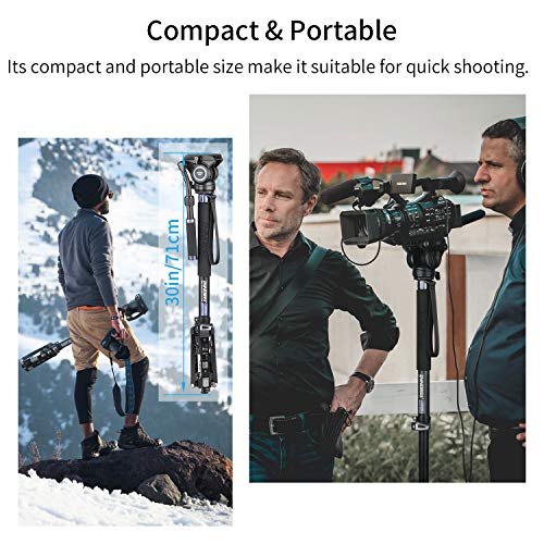 Video Monopod Kit INNOREL Professional Aluminum Fluid Head Monopod with Removable Tripod Base for DSLR Telescopic Camera Camcorders,Plus 1 Extra Sliding Plate