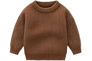 CUATINTUO Toddler Baby Girl Boy Knit Sweater Solid Color Long Sleeve Warm Pullover Tops Fall Winter Clothes