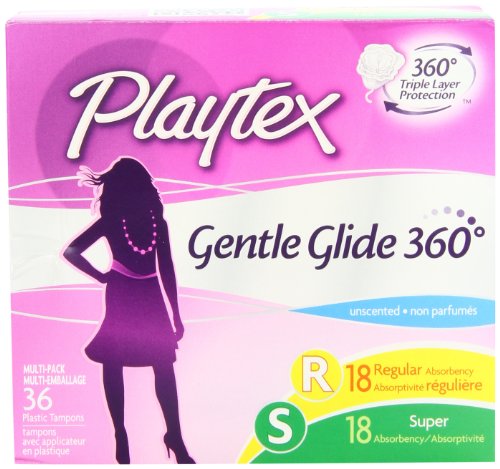 Playtex Gentle Glide Tampons with Triple Layer Protection, Regular and Super  Multi-Pack, Unscented - 36 Count (Pack of 2)