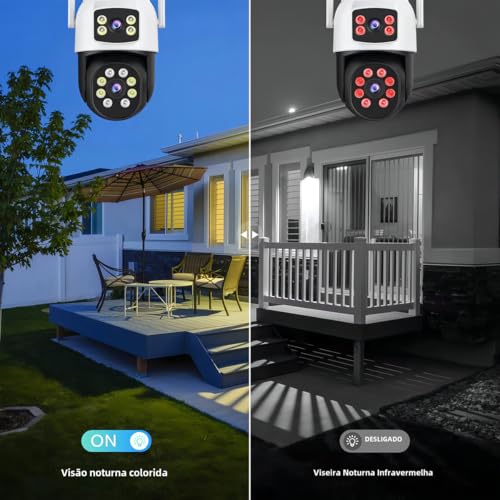 Câmera De Segurança Sem Fio Wi-fi Externa Interna HD 3MP Lente Dupla Giratória Smart IP66 Prova D'água Visão Noturna Infravermelho Chamada de Voz Bidirecional Premium