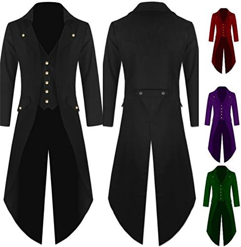 Mens Gothic Tailcoat Steampunk Jacket Victorian Costume Men's Tuxedo Suit Halloween Party (M, red)