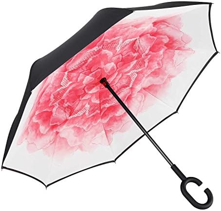 VANRAY Inverted Umbrella Double Layer Windproof Reverse Travel Umbrella for Car Rain Outdoor, Non-Automatic (pink bigonia)
