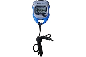 Blue Sports Digital Stopwatch Resistant - Multifunctional Handheld Timer with Battery and Neck Cord for Coaches, Fitness, and