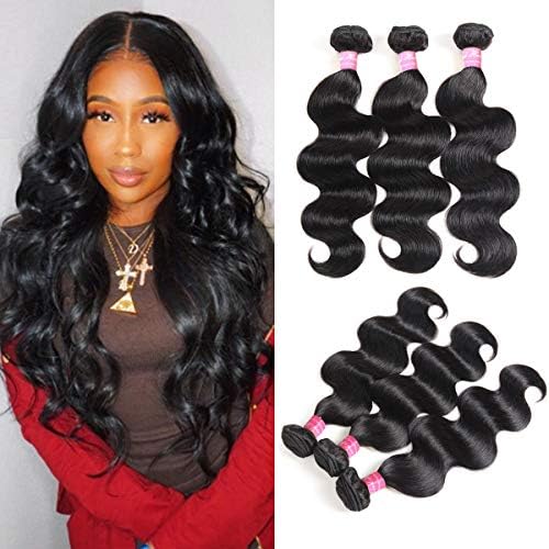 Brazilian Body Wave Bundles Human Hair (12 14 16) Unprocessed Short Bob Body Wave Virgin Hair Bundles for Black Women Wet and Wavy Human Hair Weave Extensions Natural Color