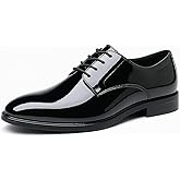 Mens Tuxedo Dress Shoes Classic Formal Oxfords Faux Patent Leather Shoe Lace-up Dress Shoes for Business Wedding Suit Black