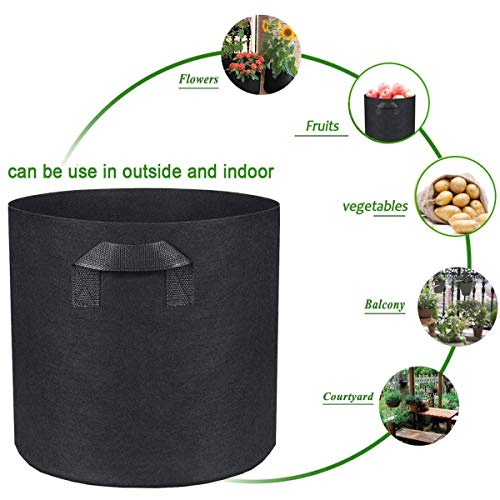 YIANO Nonwoven Fabric Plant Grow Bags 5 Gallon 5 Pack Aeration Flower Vegetable Garden Planting Smart Pot with Handles Black