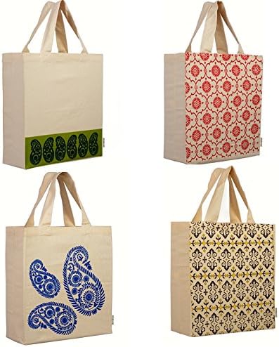 Reusable Grocery Cotton Canvas Bags NOMAD SERIES from CARRYPLUS(4 Bags) (Natural Cream)